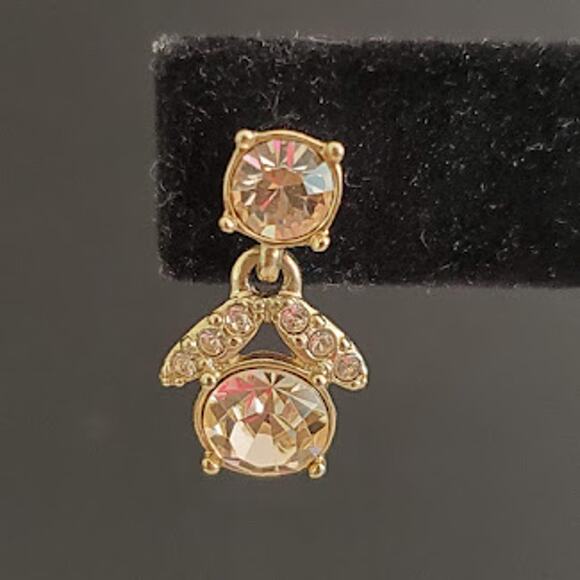 Givenchy Gold Tone Champagne Glass Crystal Drop Earrings Post Back Closure Small - Picture 6 of 6